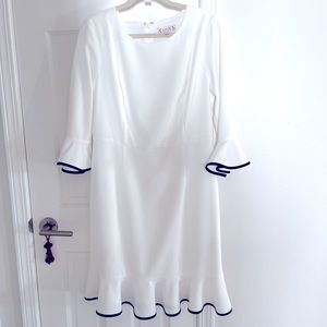 Nanette lepore white black trim dress new sz 8 lined